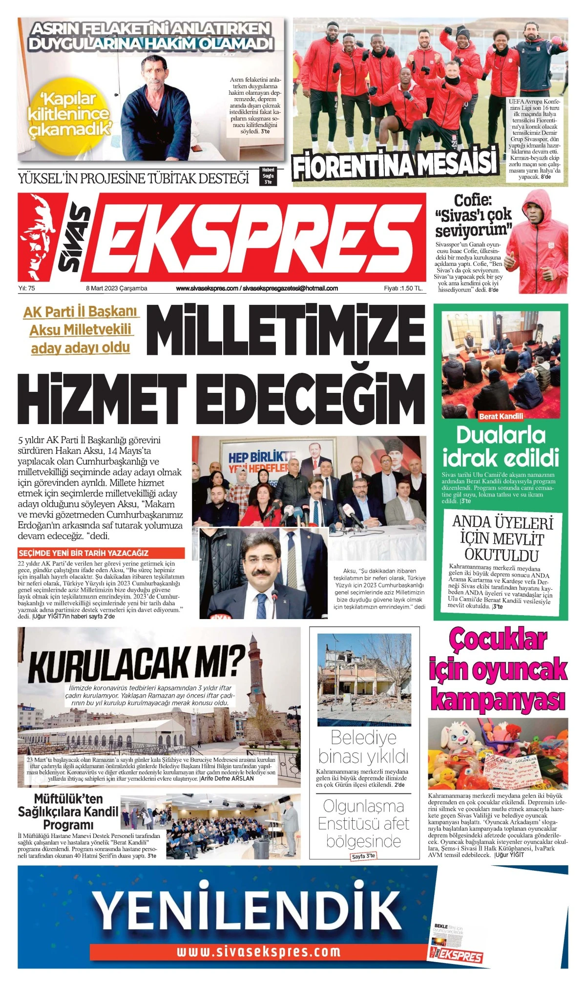 08.03.2023 Sivas Ekspres Gazetesi 1