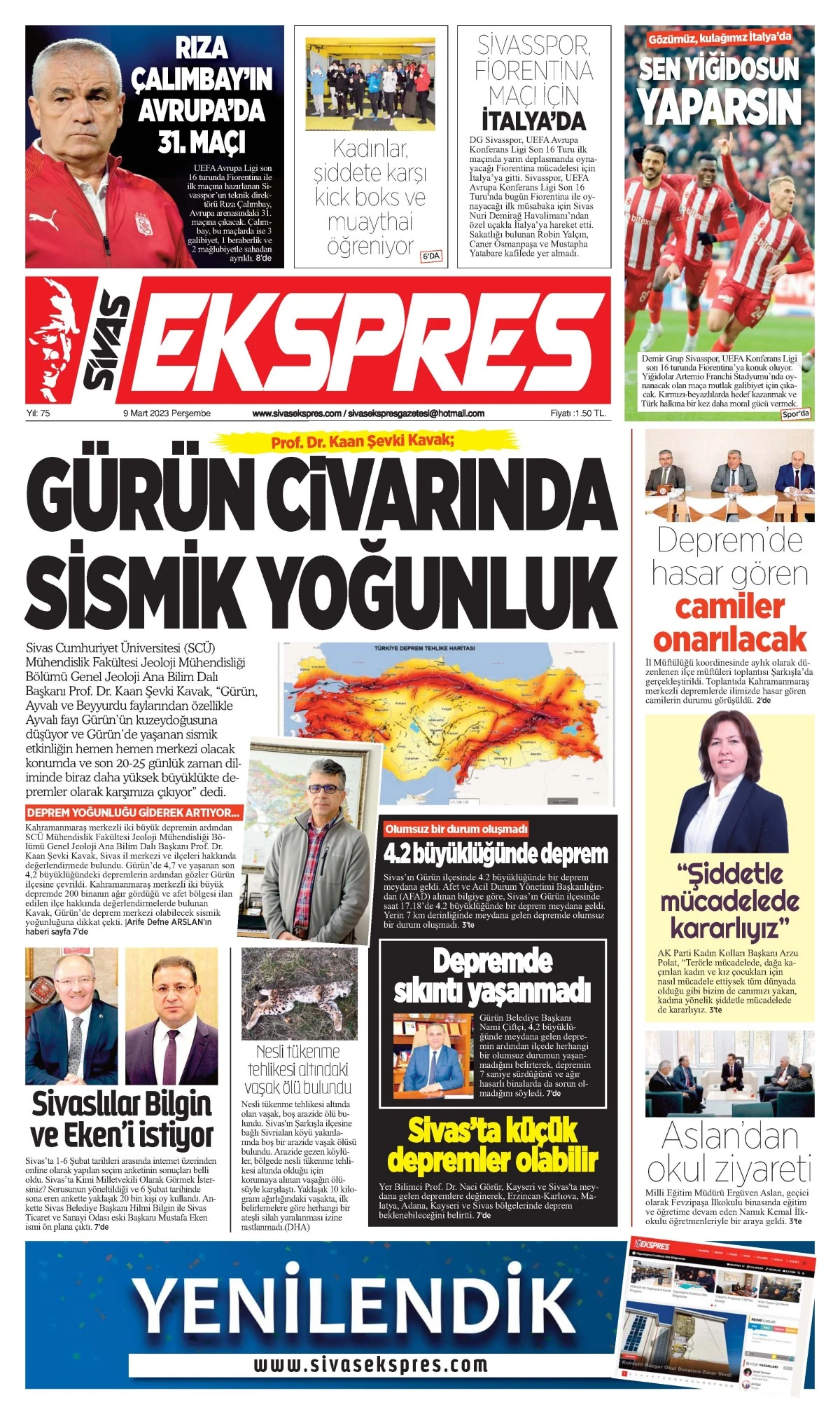 09.03.2023 Sivas Ekspres Gazetesi 1