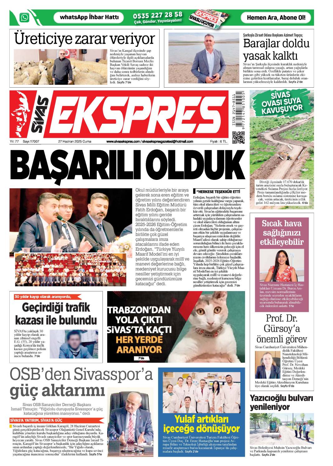 27 Haziran tarihli gazetemiz 2