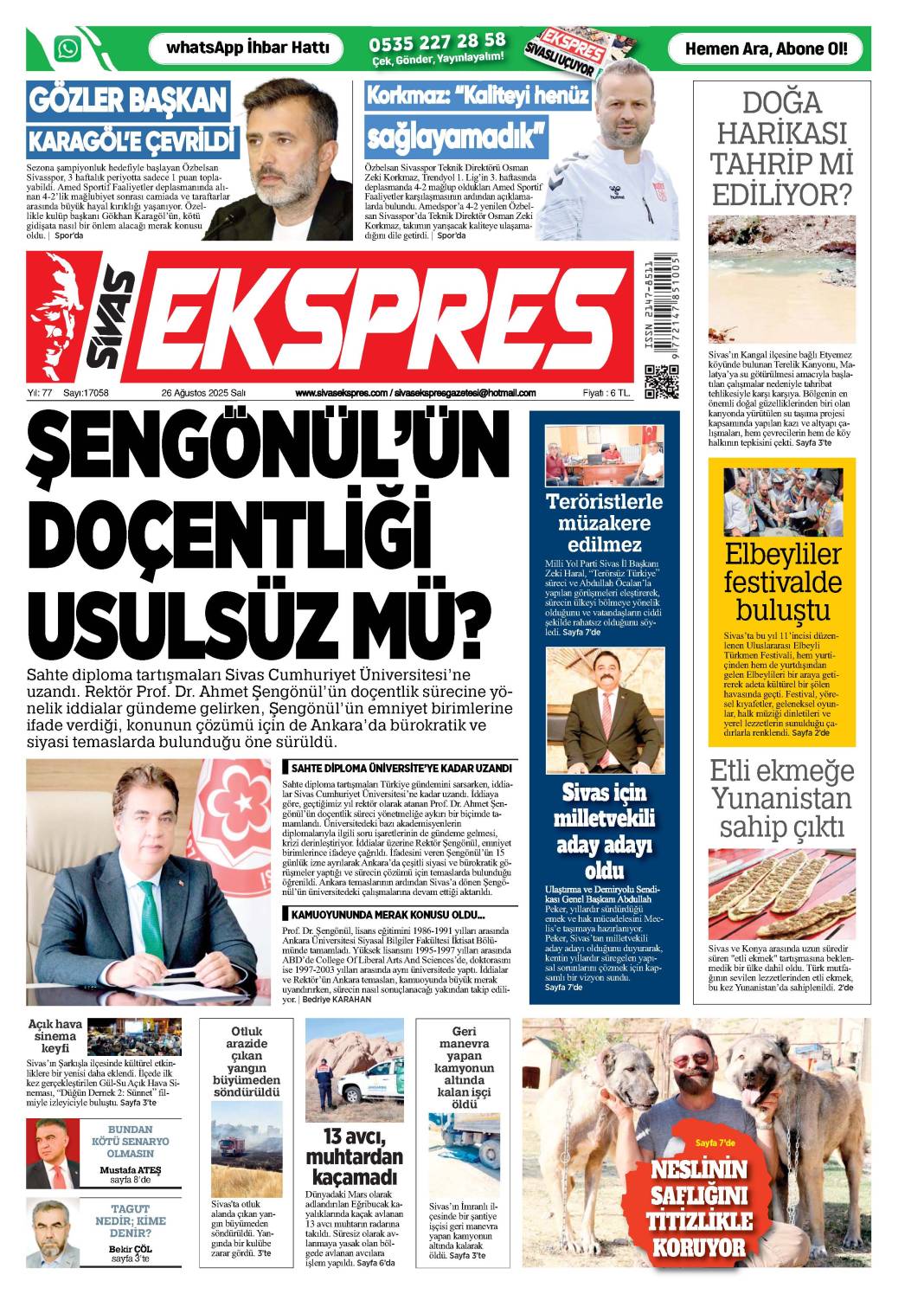 26 Ağustos tarihli gazetemiz 1