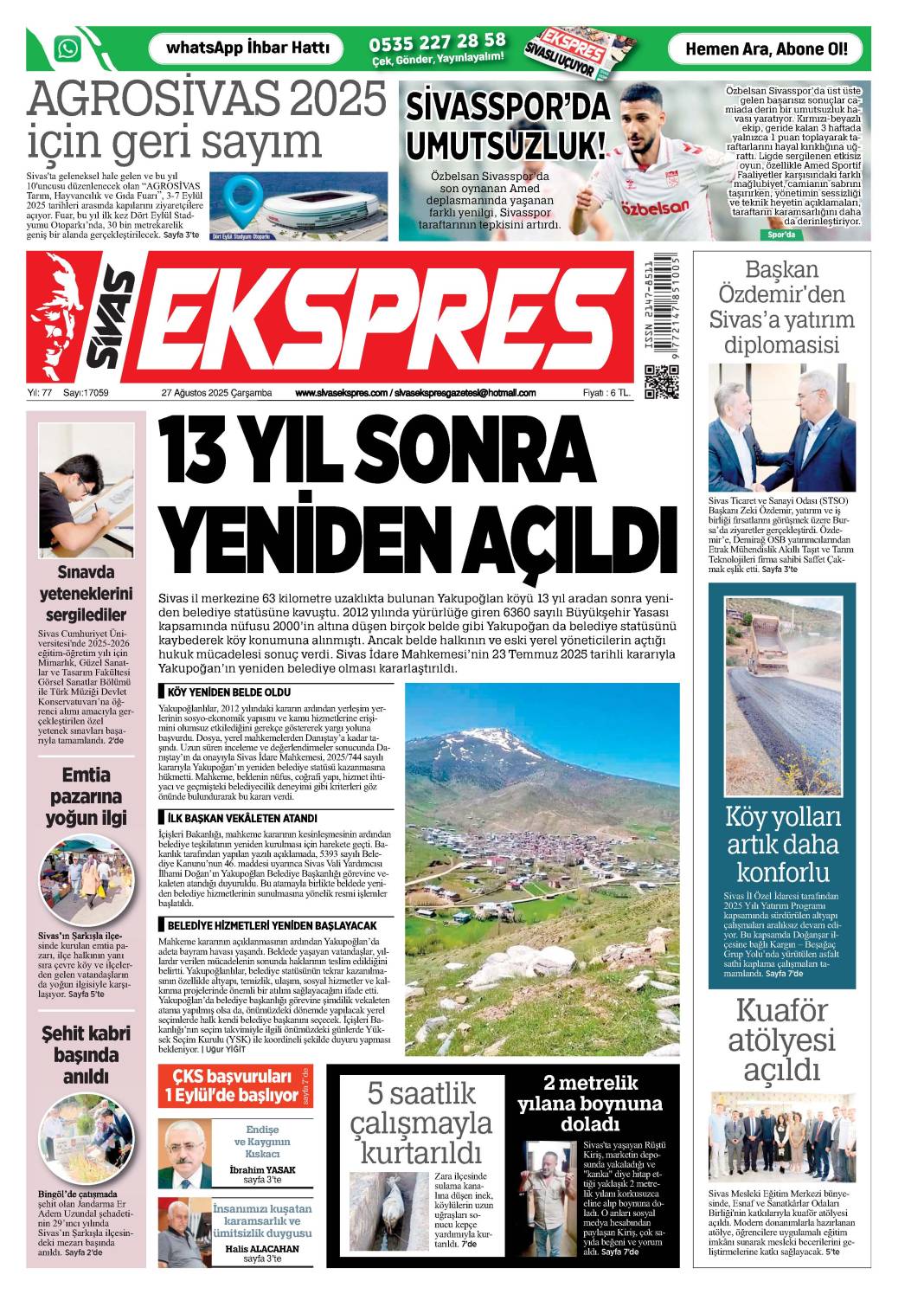 27 Ağustos tarihli gazetemiz 1