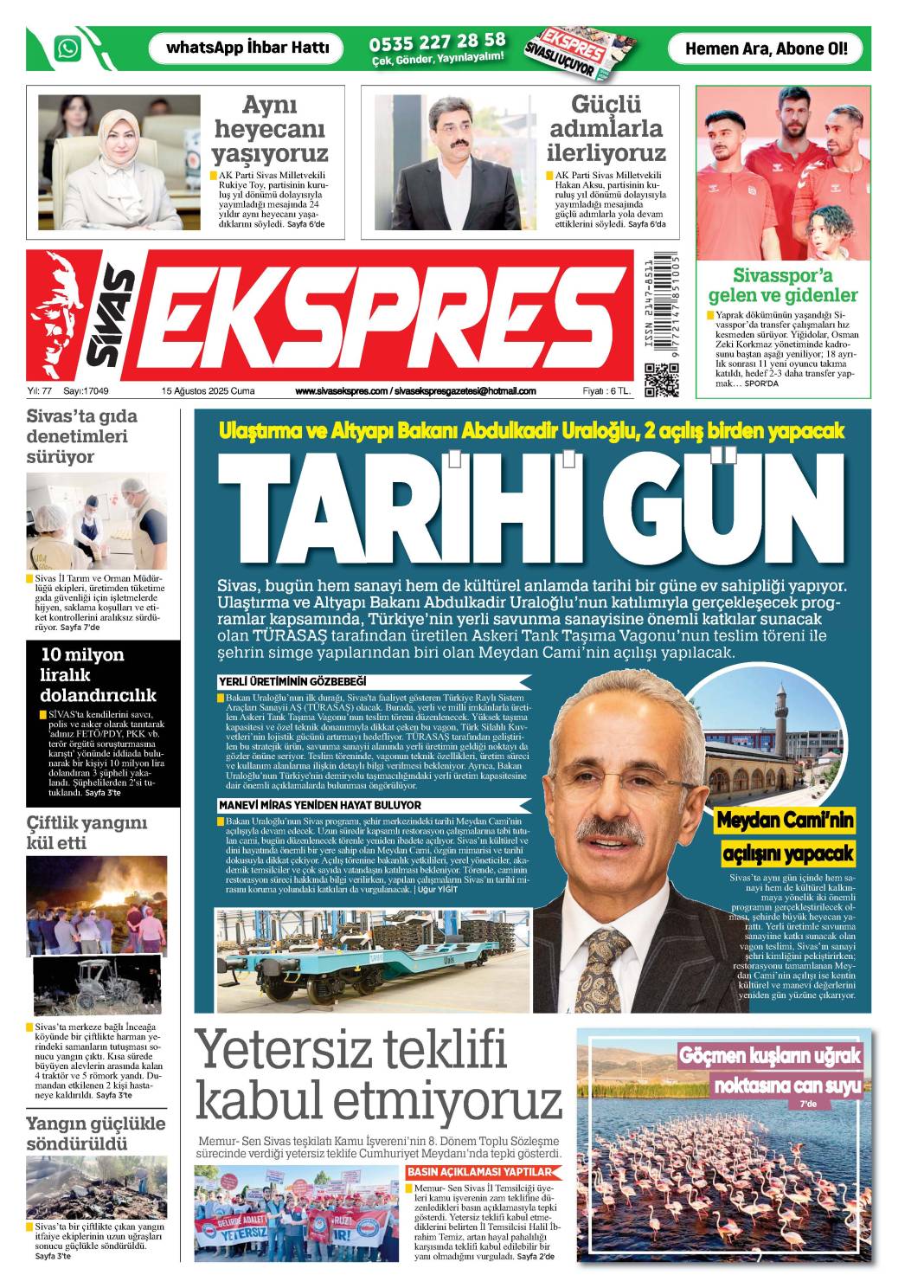 15 Ağustos tarihli gazetemiz 1