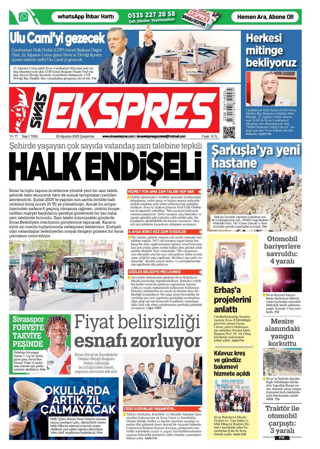 20 Ağustos tarihi gazetemiz 2