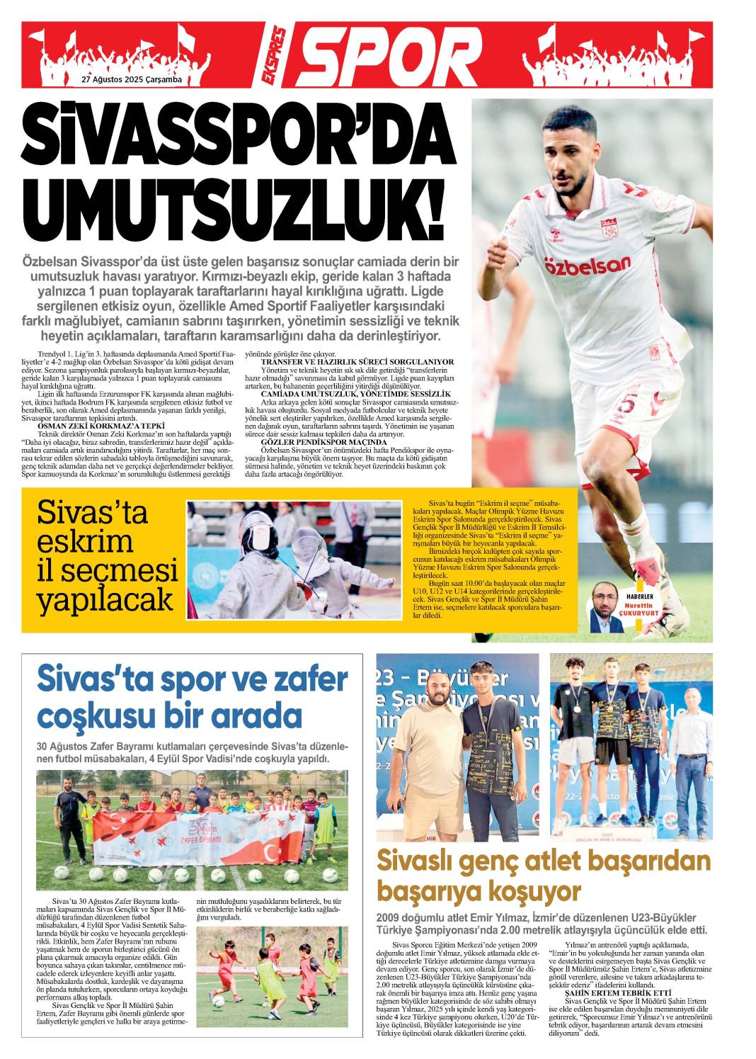 27 Ağustos tarihli gazetemiz 2