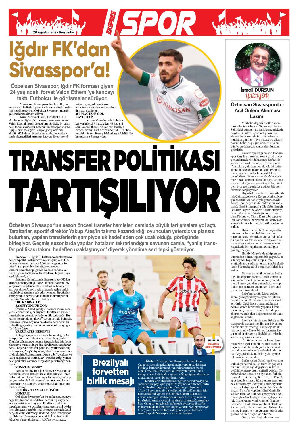 28 Ağustos tarihli gazetemiz 1