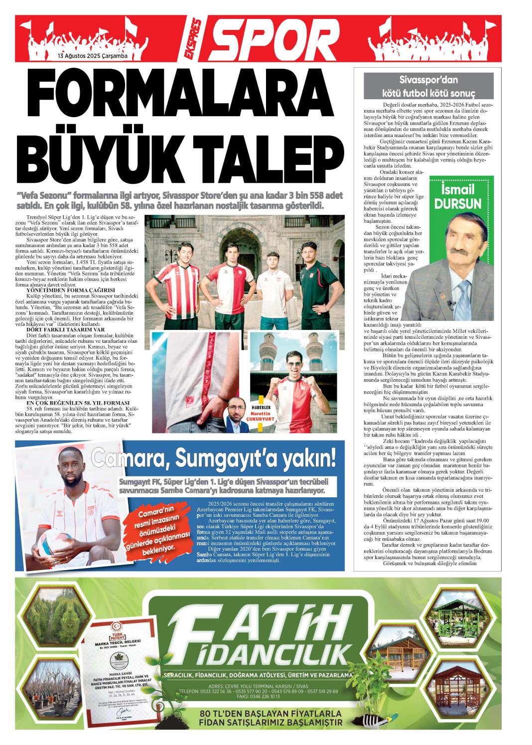 13 Ağustos tarihli gazetemiz 2