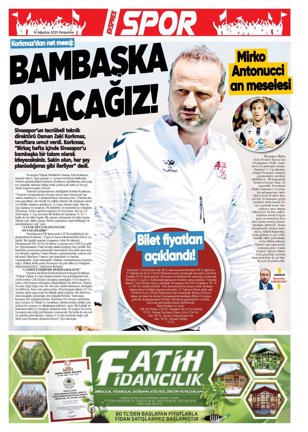 14 Ağustos tarihli gazetemiz 2
