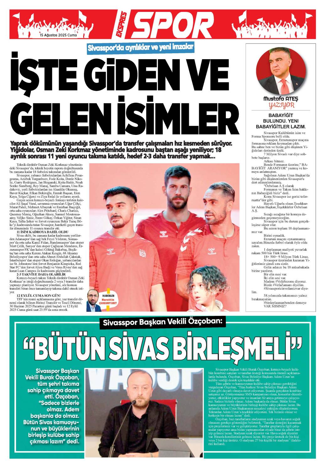 15 Ağustos tarihli gazetemiz 2