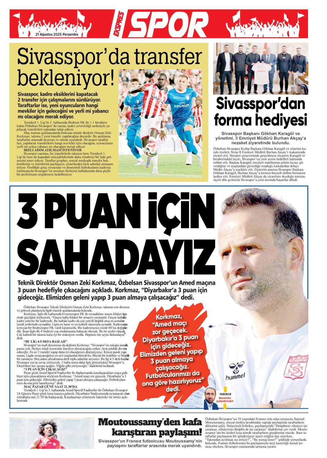 21 Ağustos tarihli gazetemiz 1