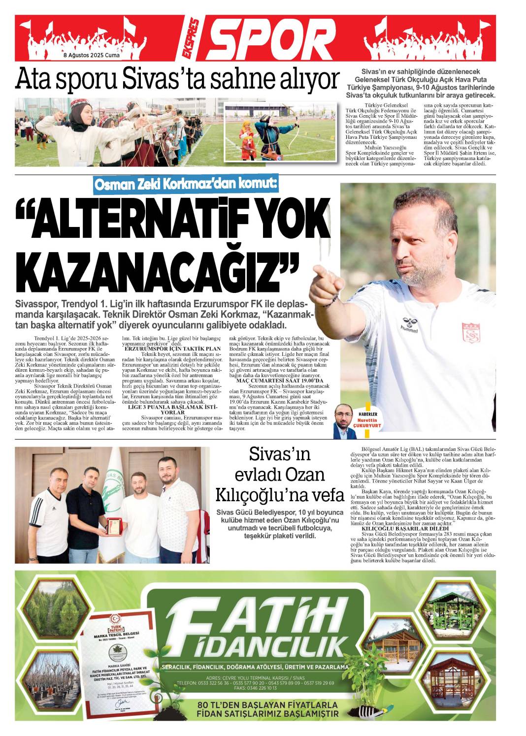 8 Ağustos tarihli gazetemiz 2