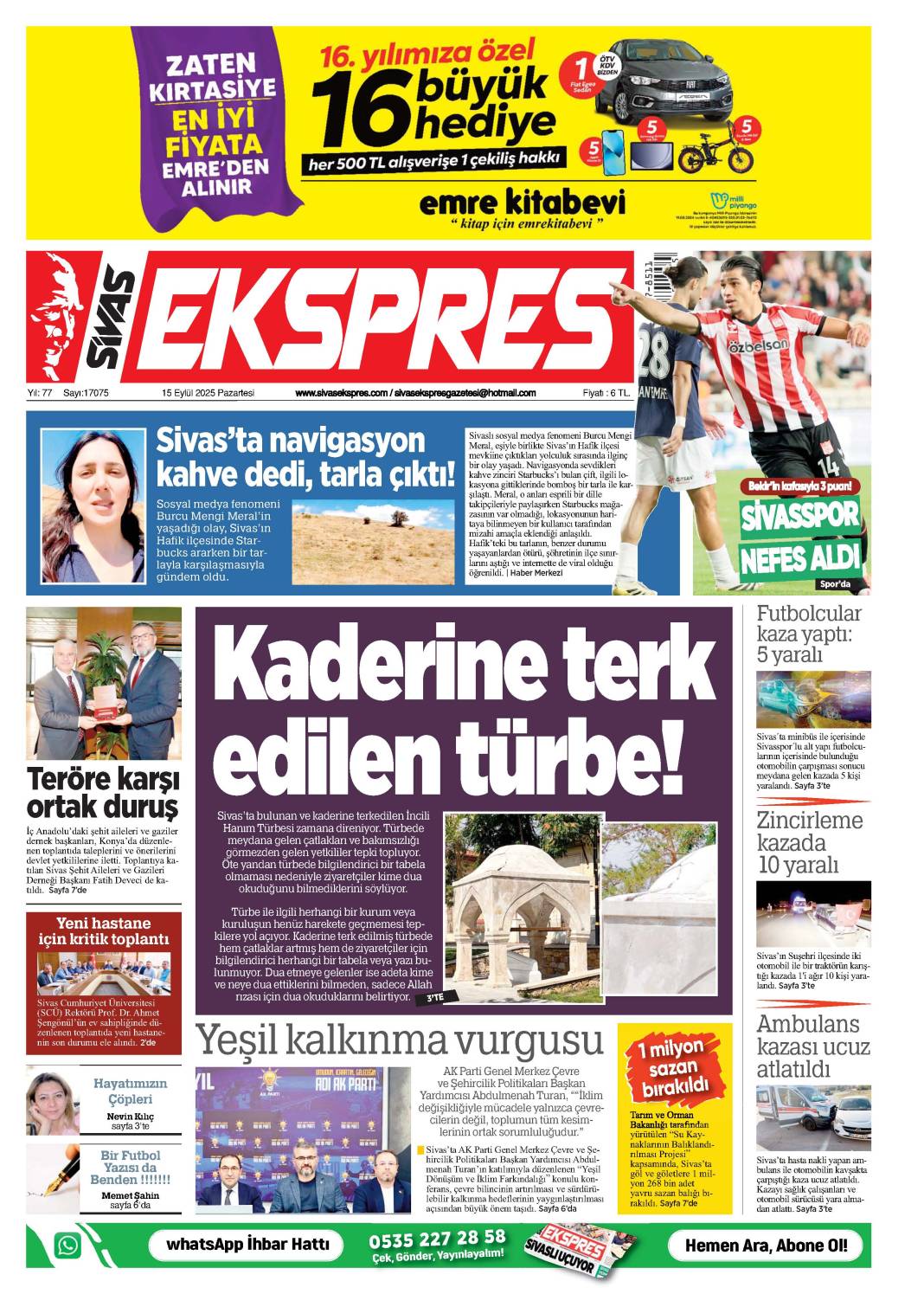 15 Eylül tarihli gazetemiz 1