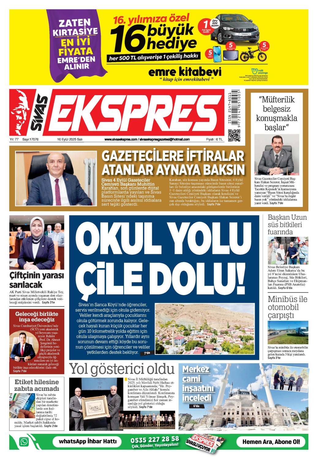 16 Eylül tarihli gazetemiz 2