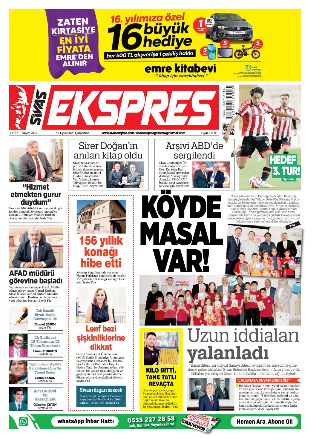 17 Eylül tarihli gazetemiz 2