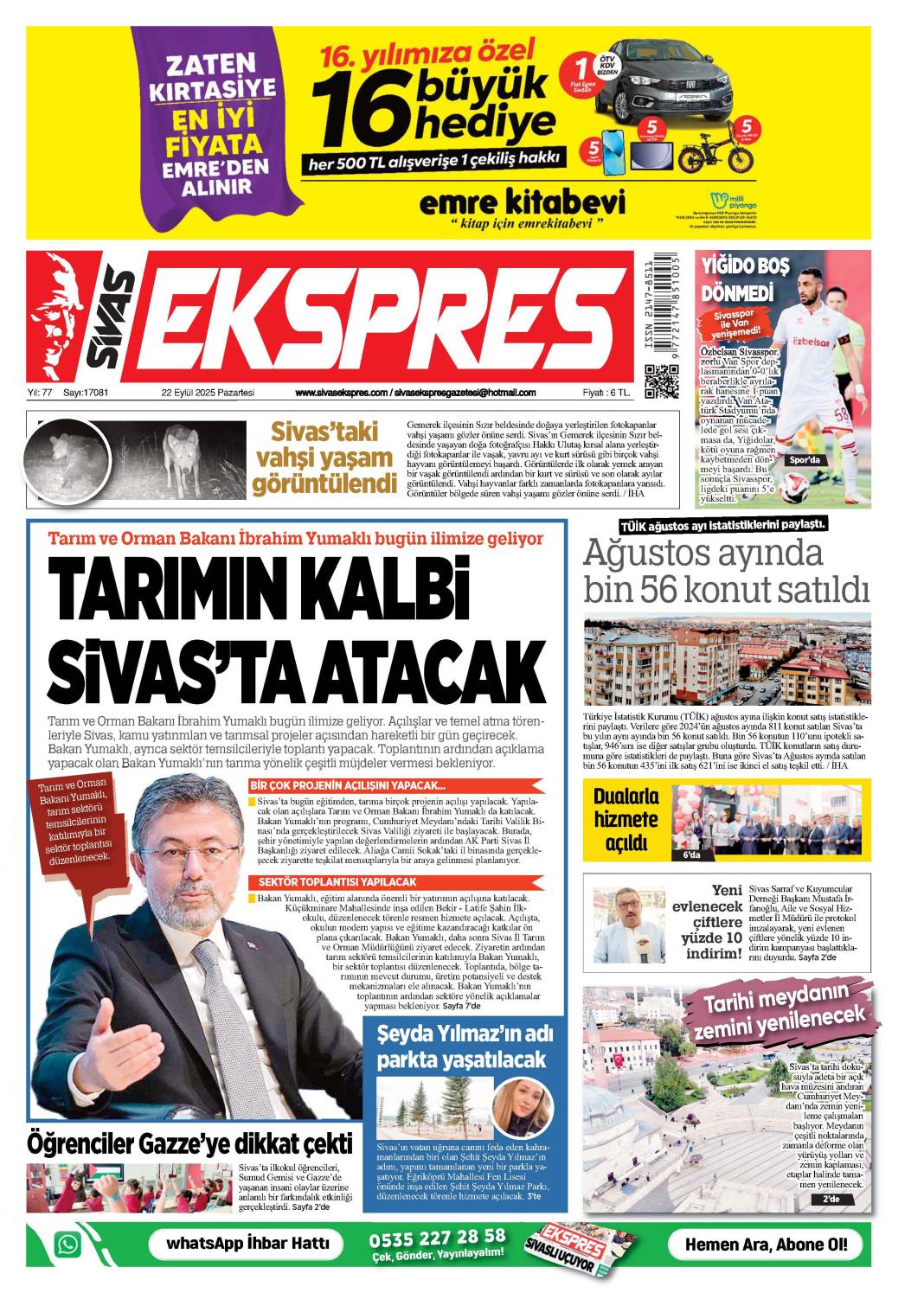 22 Eylül tarihli gazetemiz 1