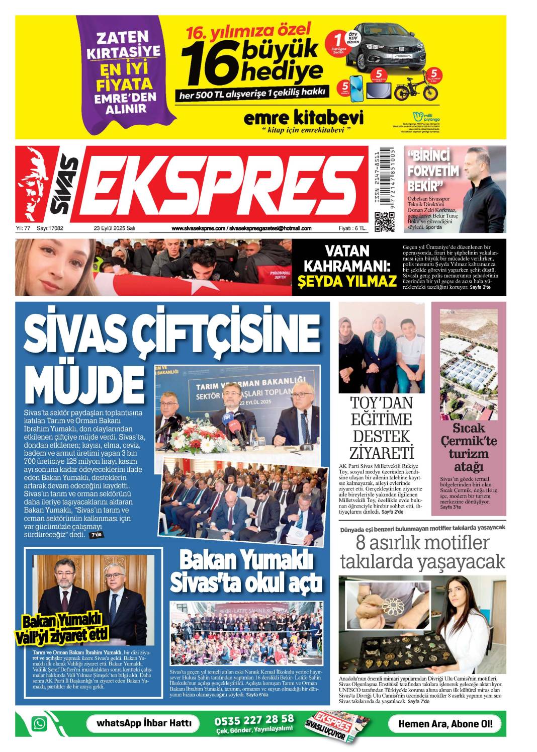 23 Eylül tarihli gazetemiz 1