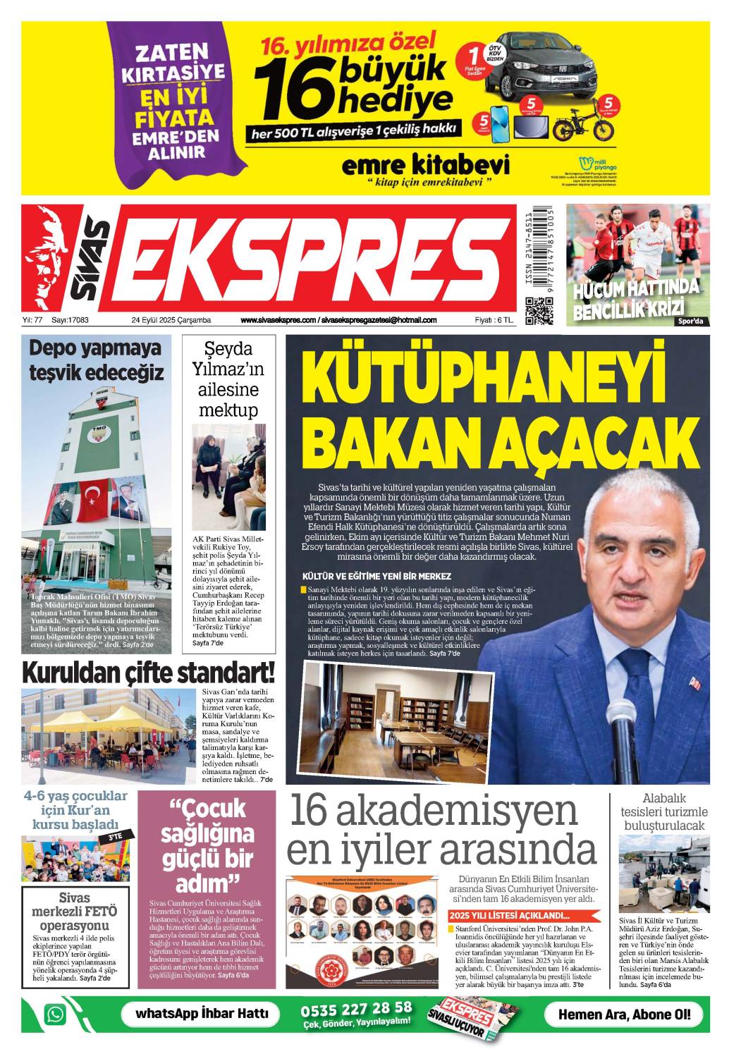 24 Eylül tarihli gazetemiz 2