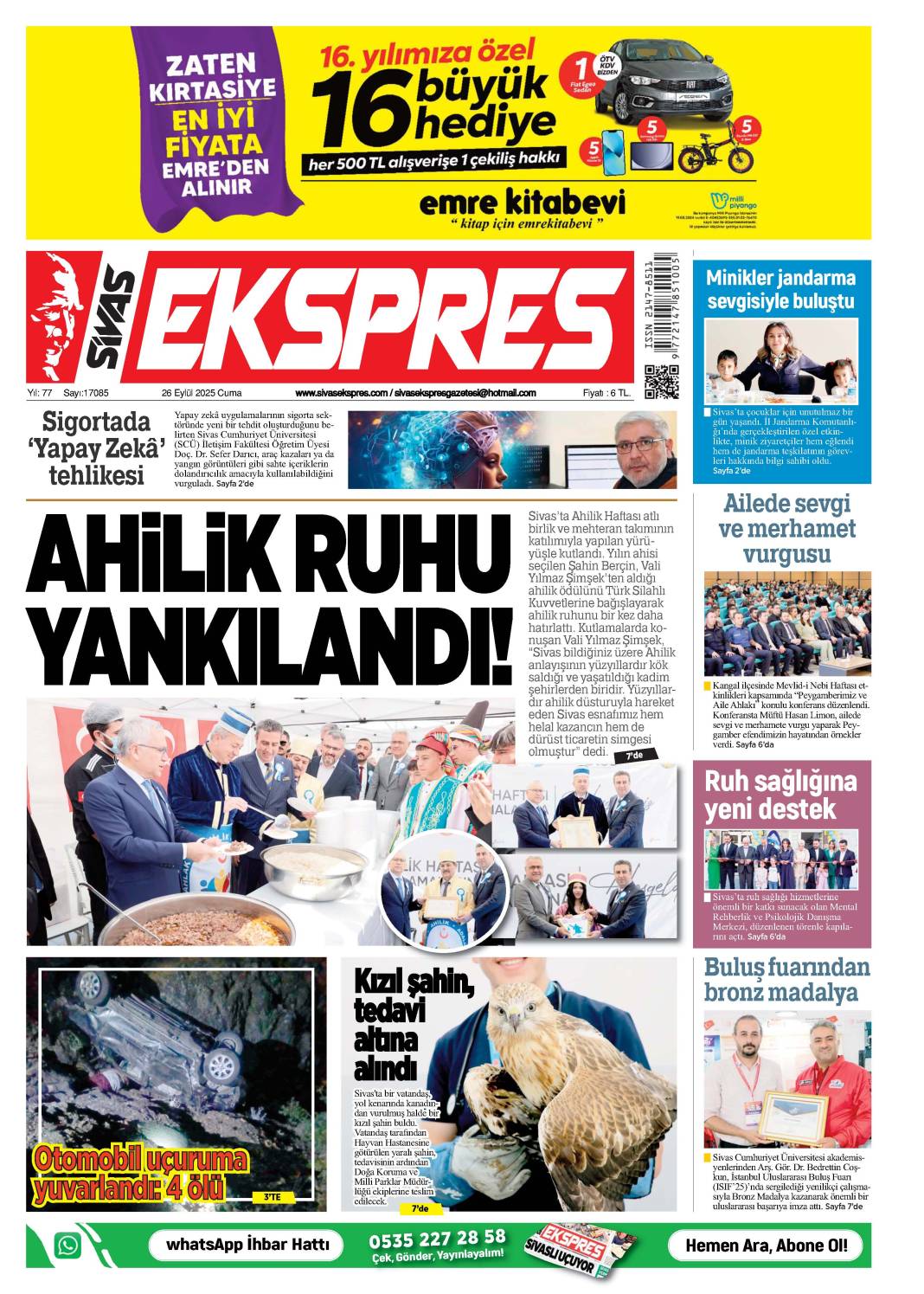 26 Eylül tarihli gazetemiz 2