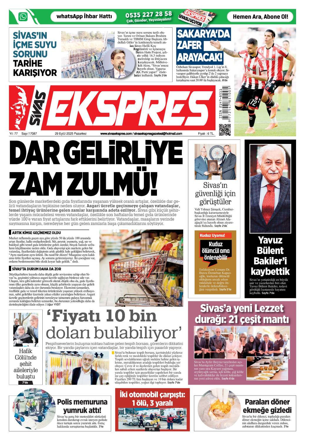29 Eylül tarihli gazetemiz 1