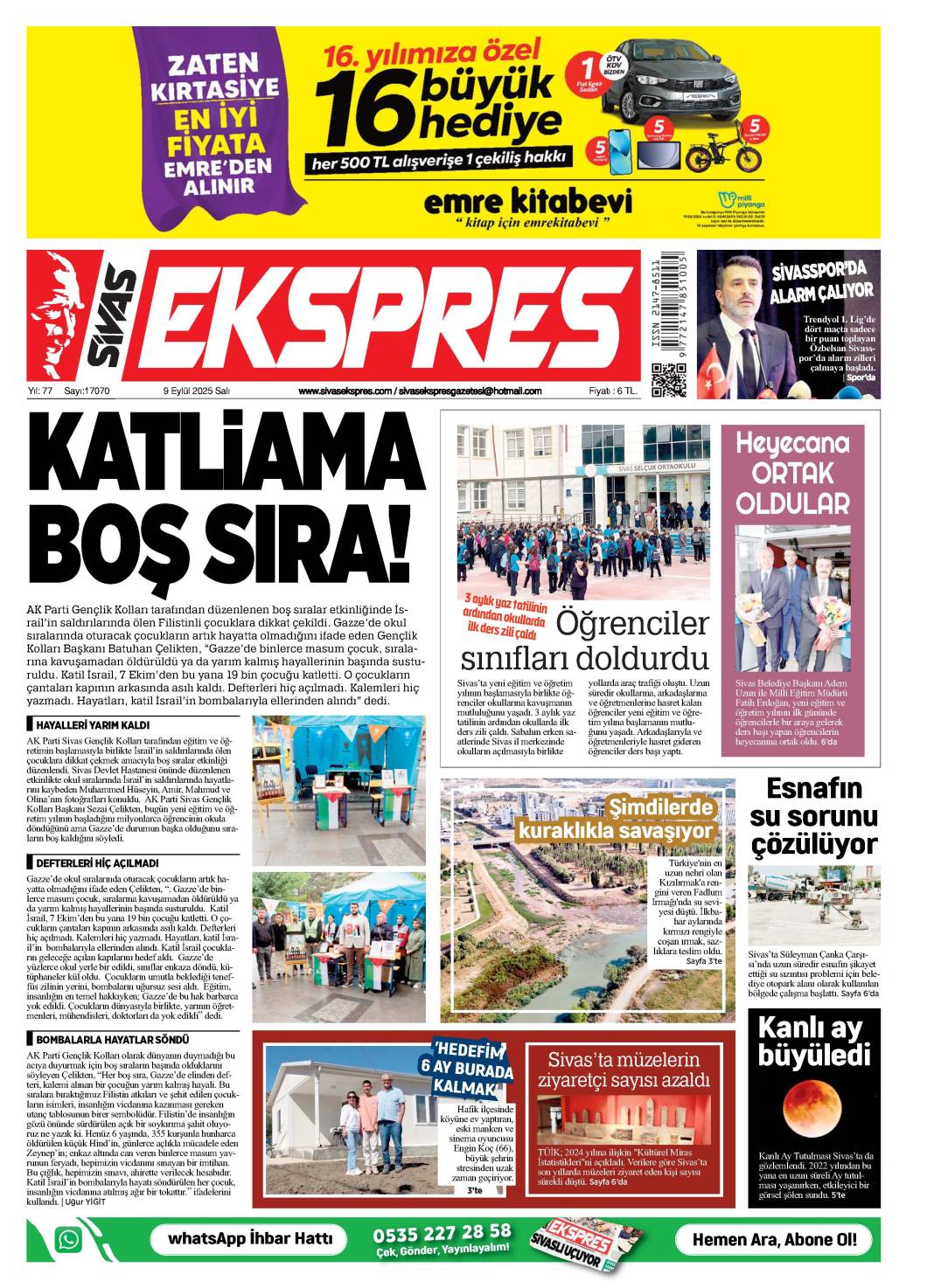 9 Eylül tarihli gazetemiz 2