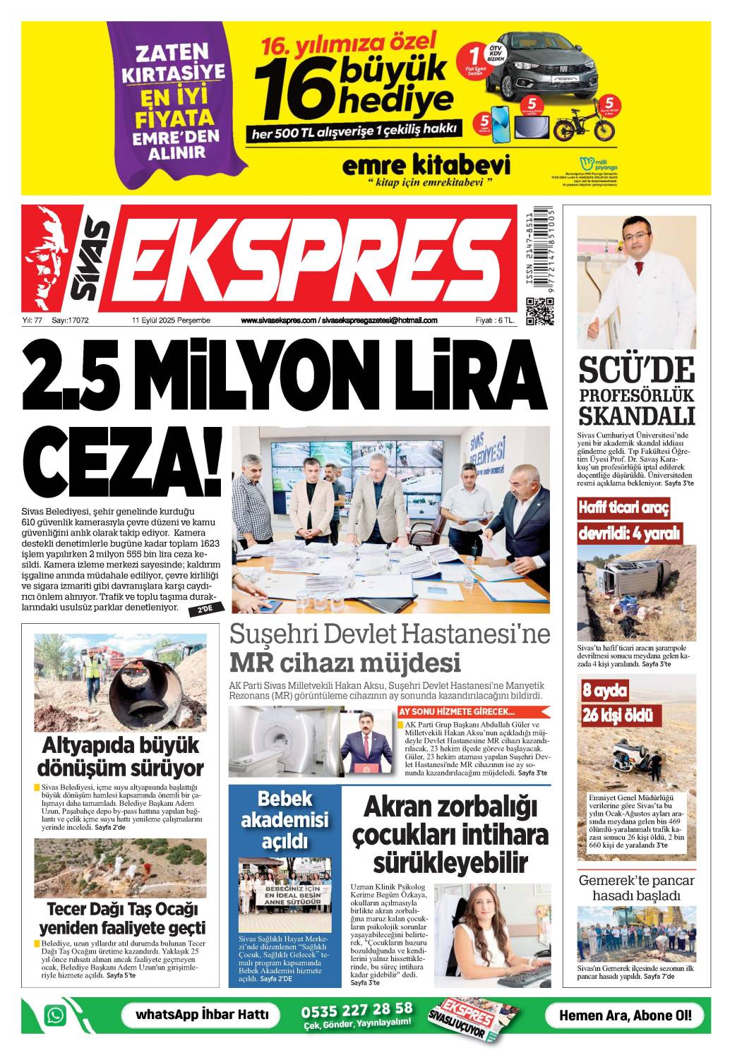 11 Eylül tarihli gazetemiz 2