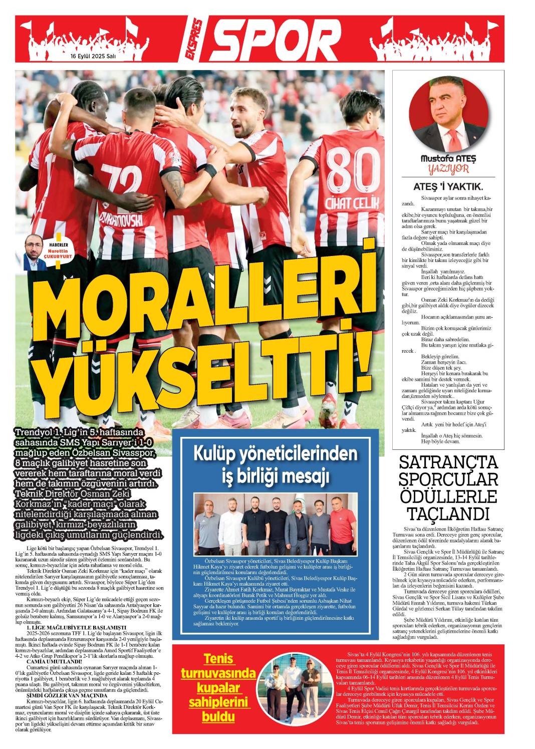 16 Eylül tarihli gazetemiz 1