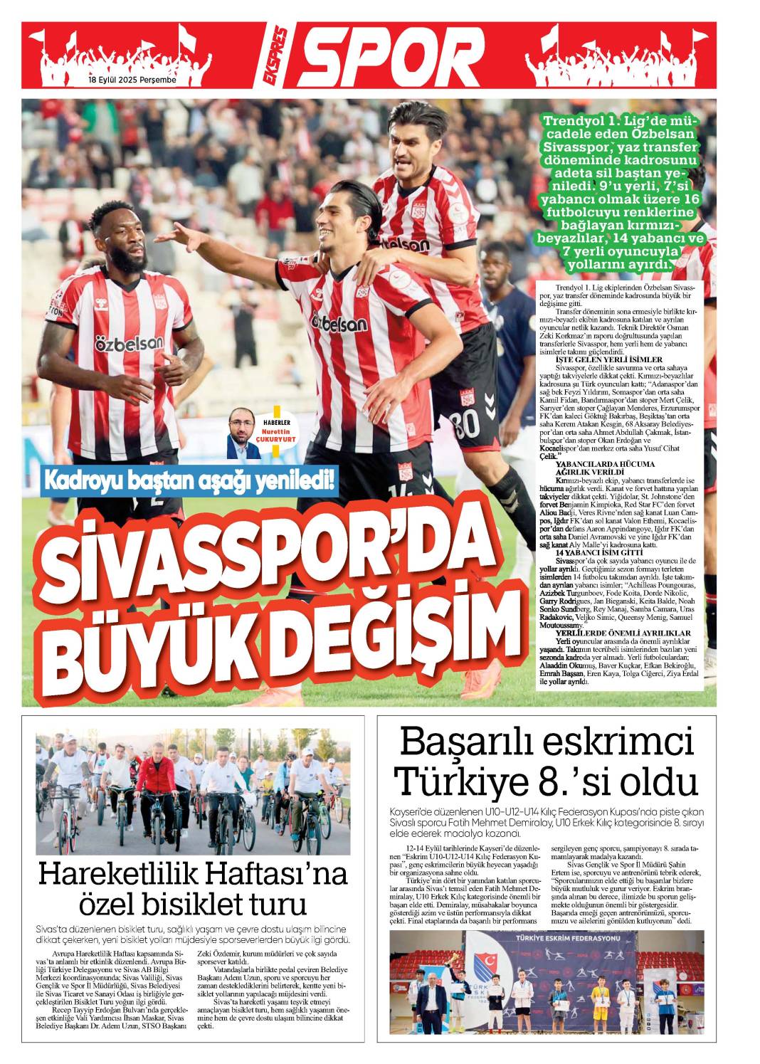 18 Eylül tarihli gazetemiz 1