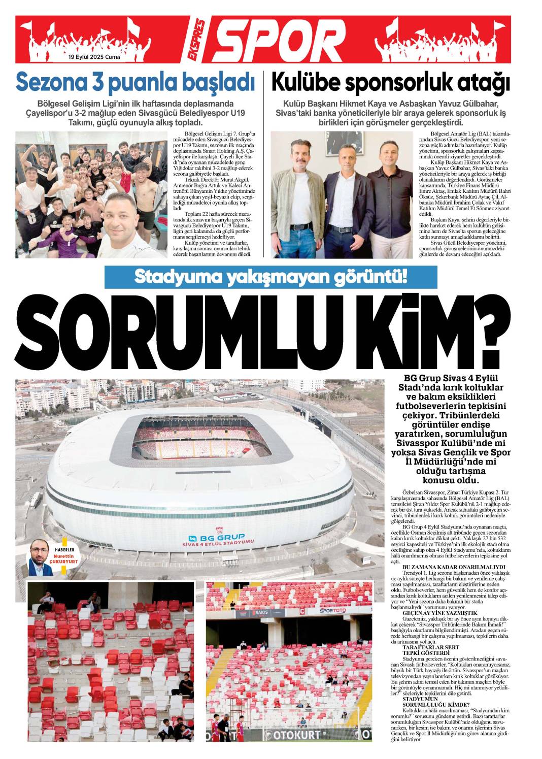 19 Eylül tarihli gazetemiz 2