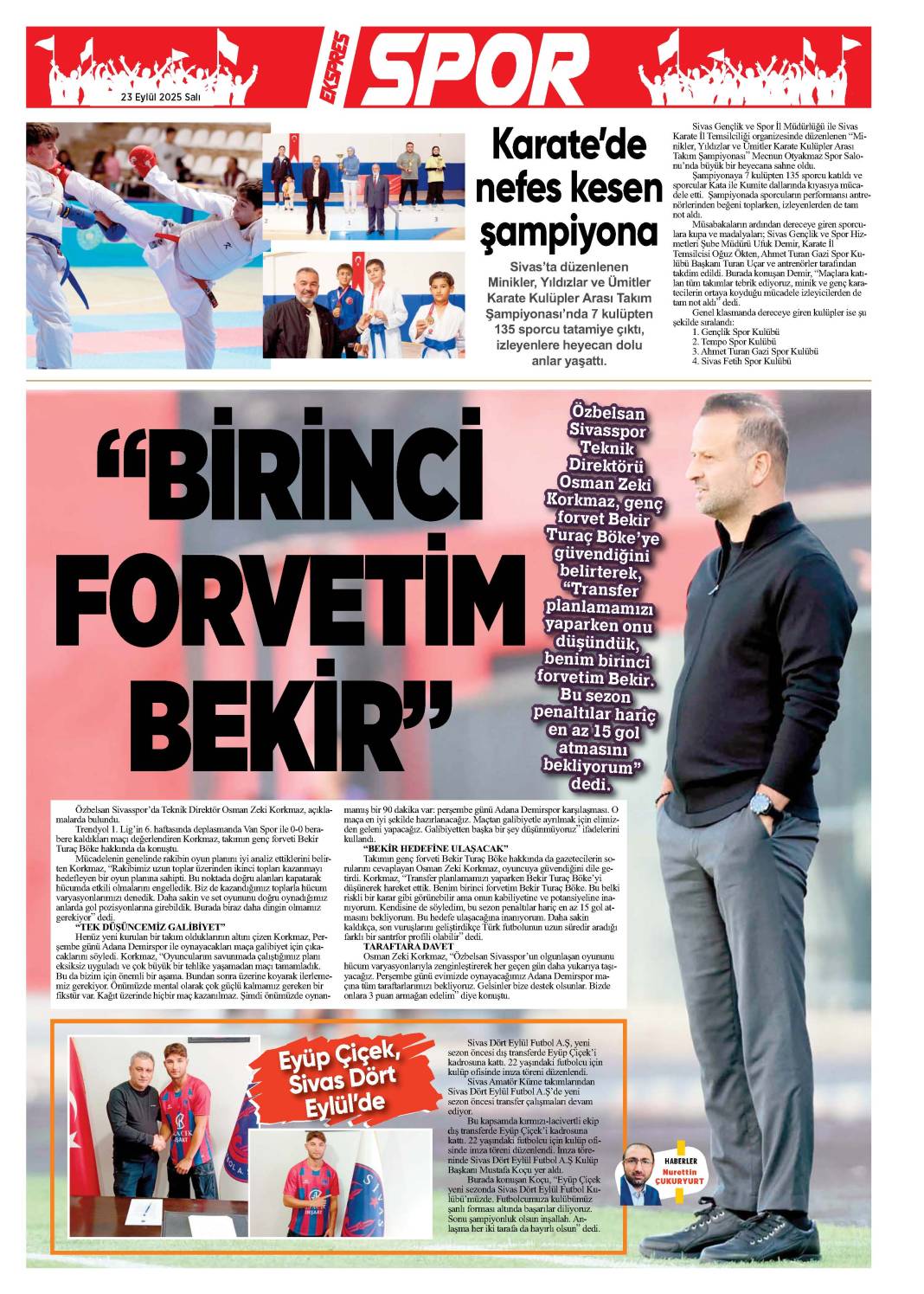 23 Eylül tarihli gazetemiz 2