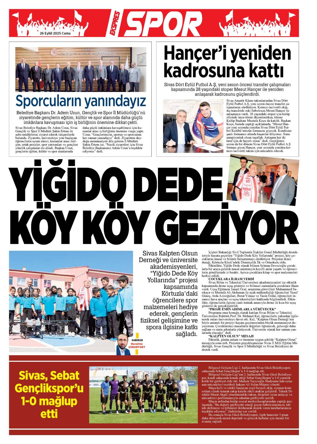 26 Eylül tarihli gazetemiz 1