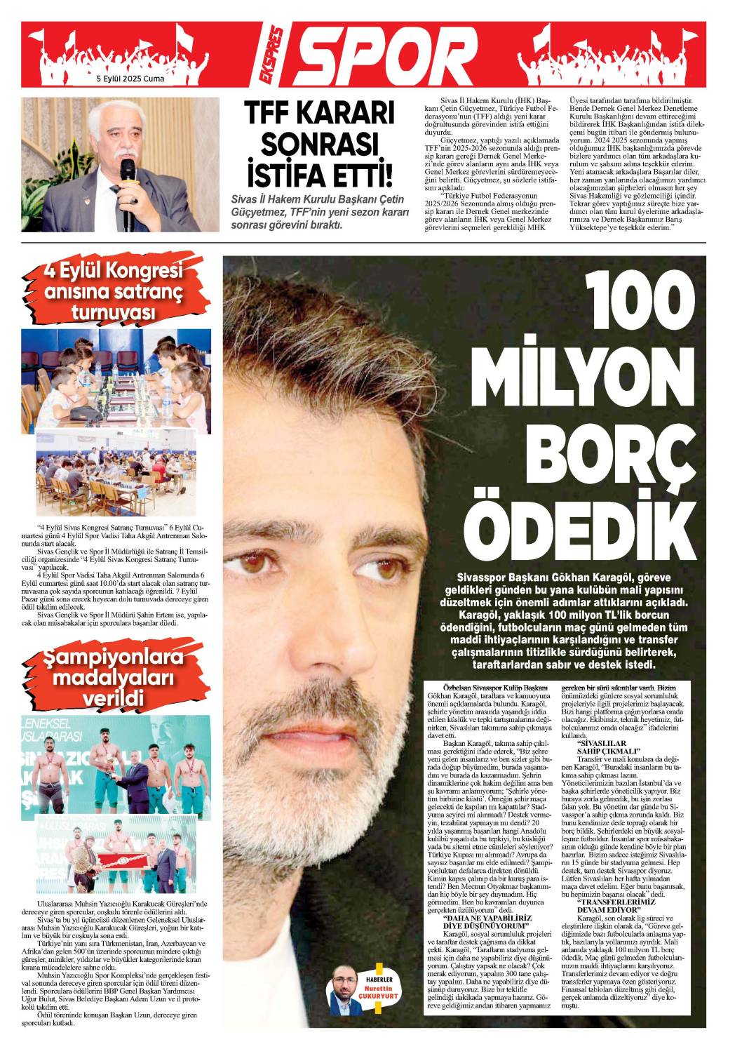 5 Eylül tarihli gazetemiz 1