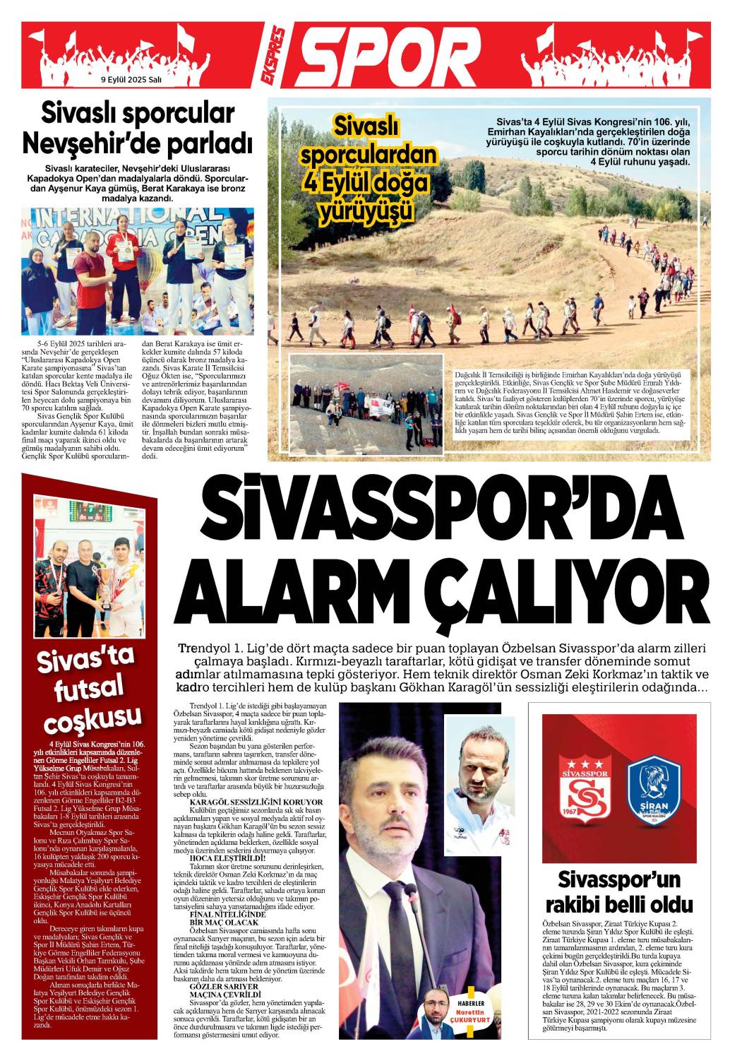 9 Eylül tarihli gazetemiz 1