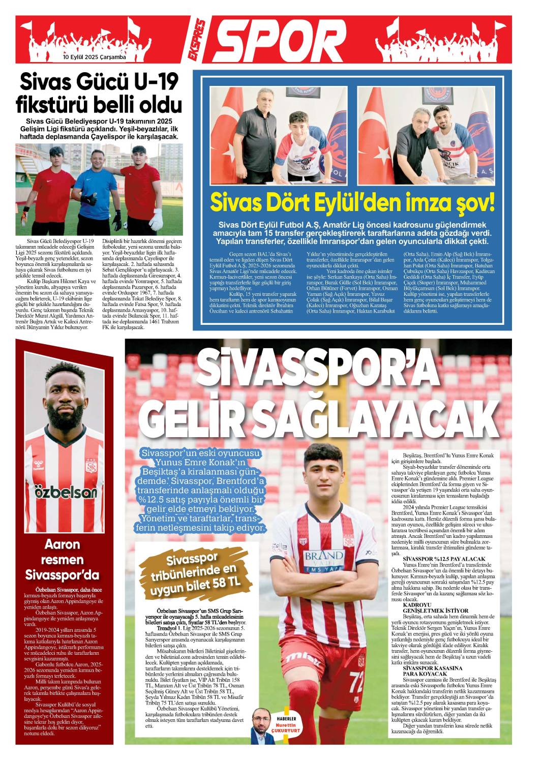 10 Eylül tarihli gazetemiz 1