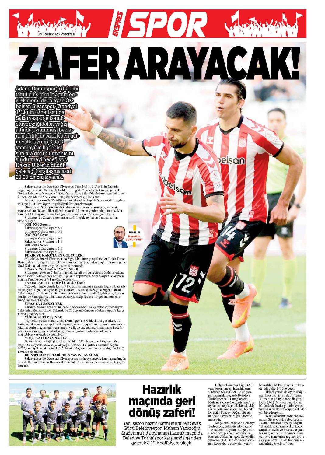 29 Eylül tarihli gazetemiz 2