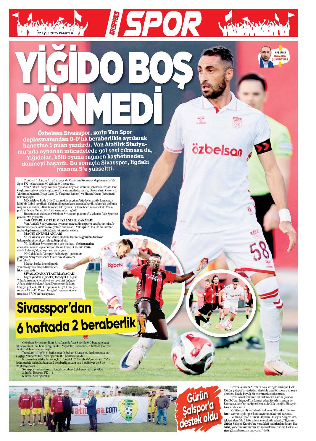 22 Eylül tarihli gazetemiz 2