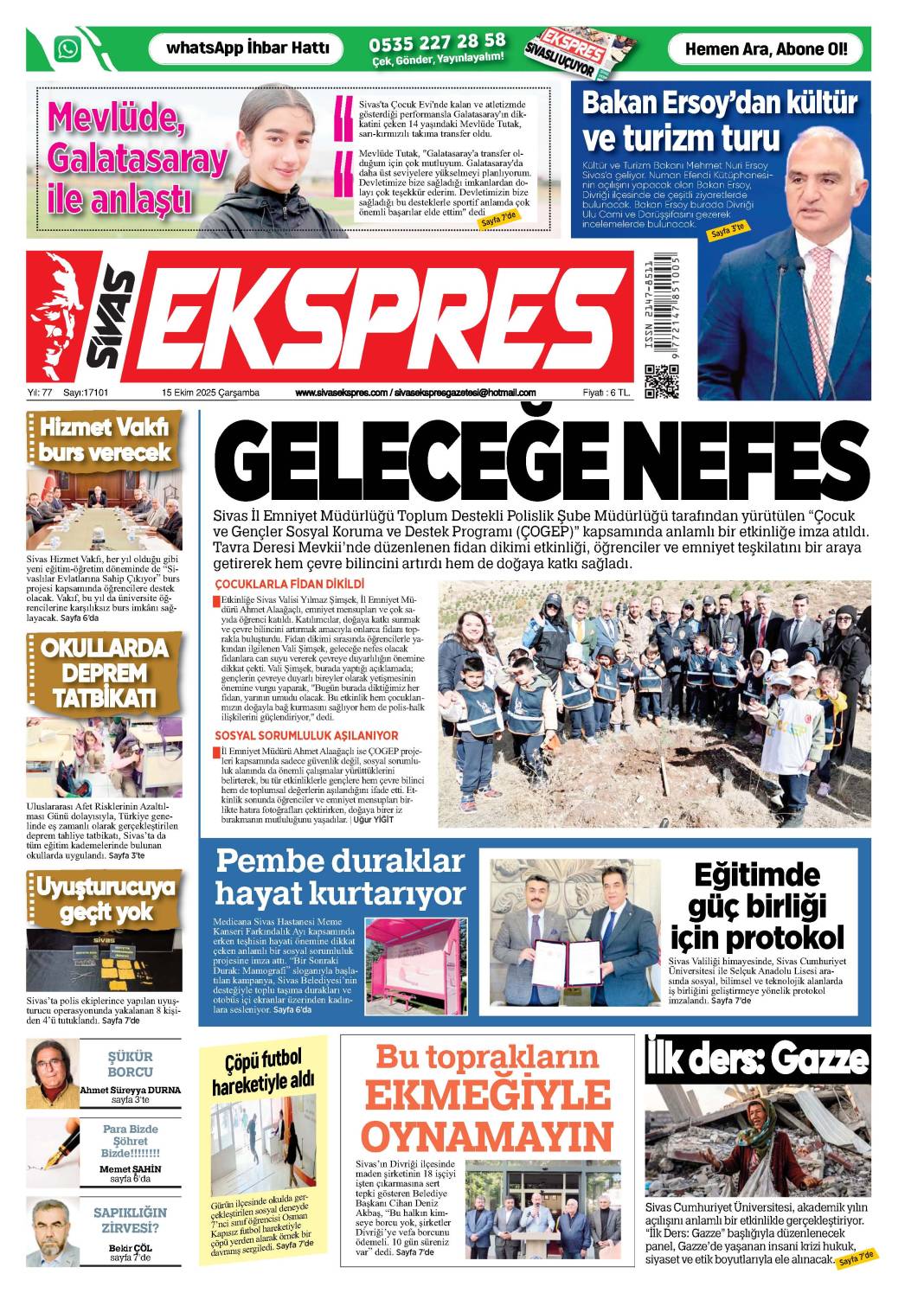 15 Ekim tarihli gazetemiz 1