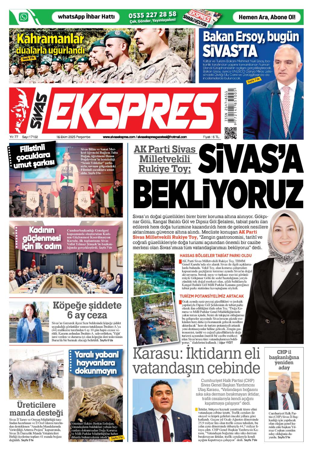 16 Ekim tarihli gazetemiz 2