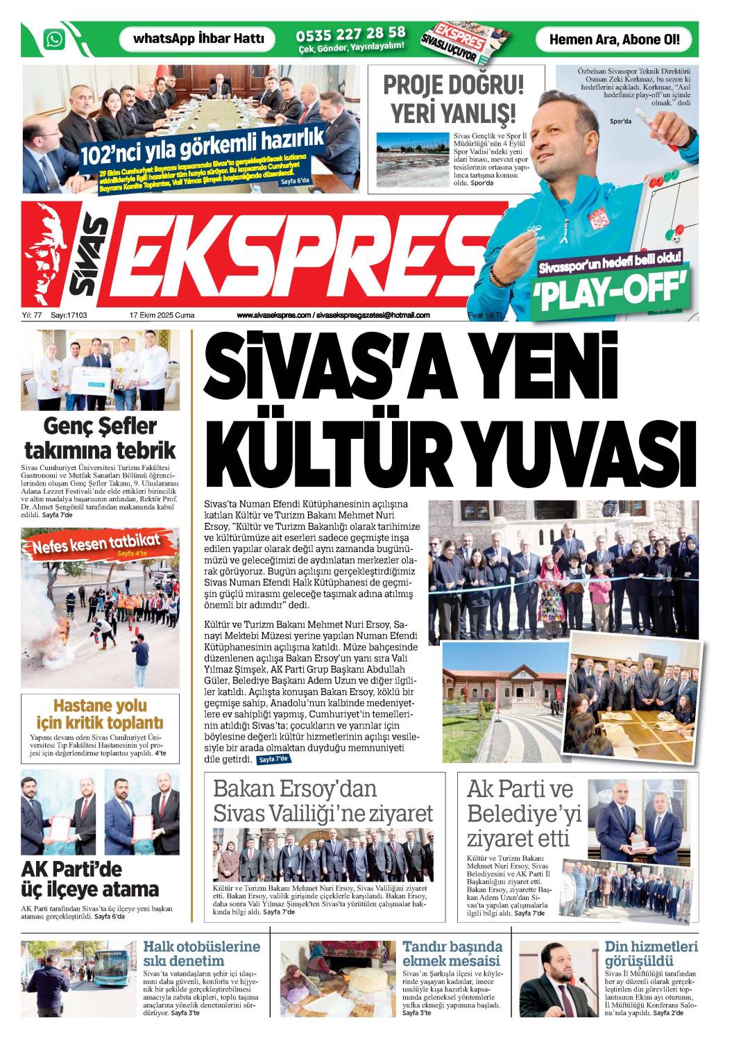 17 Ekim tarihli gazetemiz 2