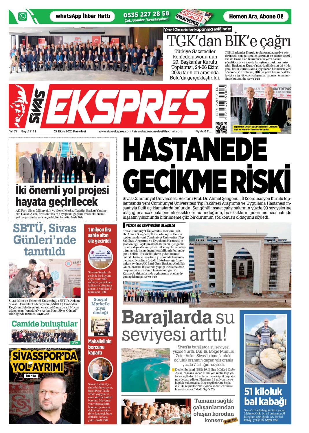 27 Ekim tarihli gazetemiz 2