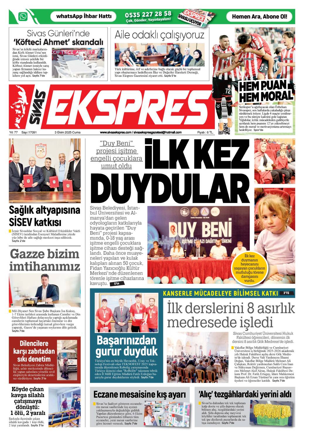 3 Eylül tarihli gazetemiz 1