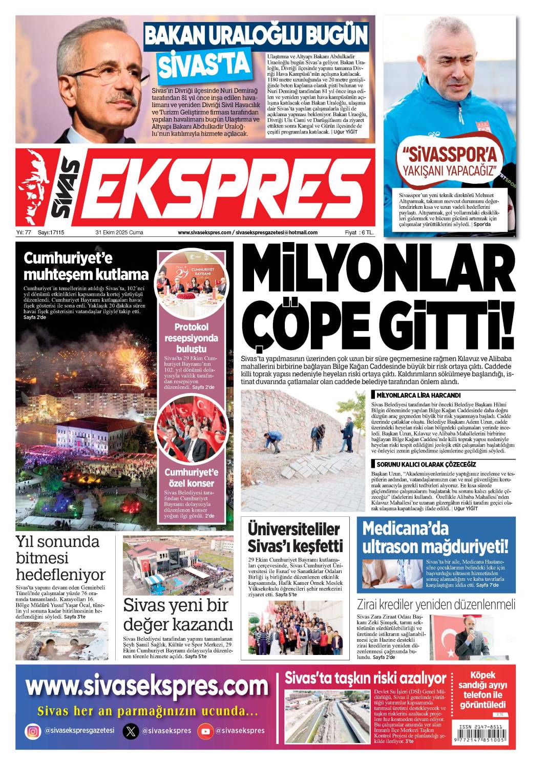 31 Ekim tarihli gazetemiz 1