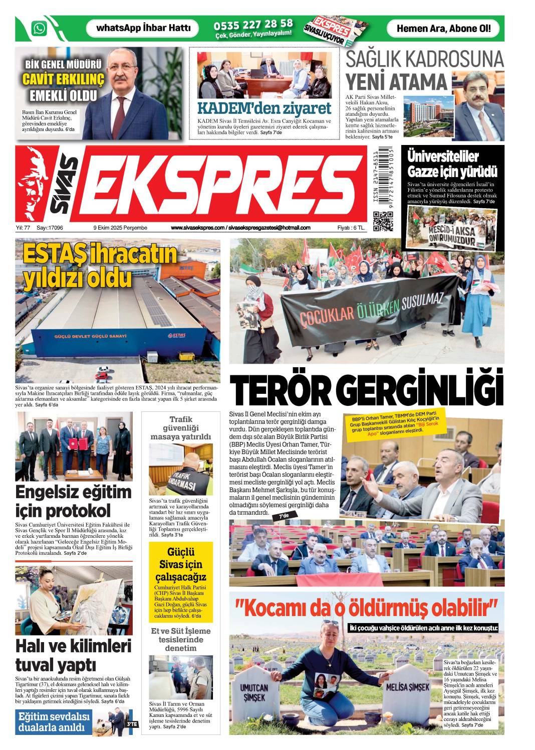 9 Ekim tarihli gazetemiz 2