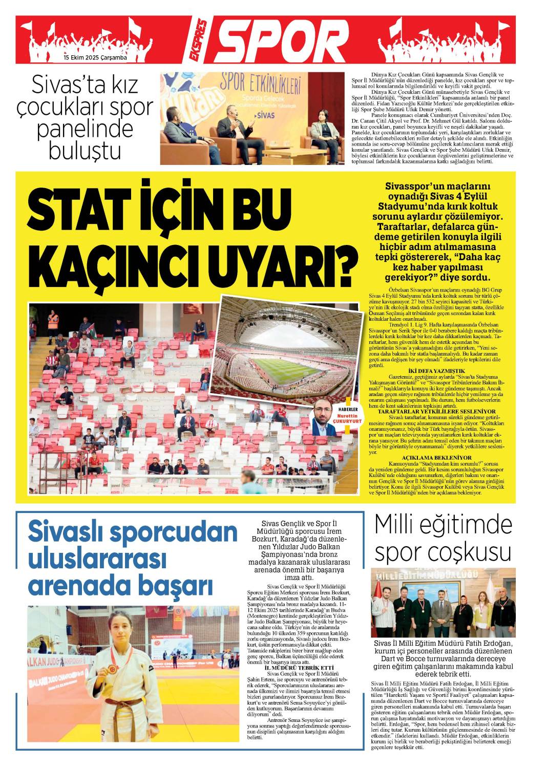 15 Ekim tarihli gazetemiz 2