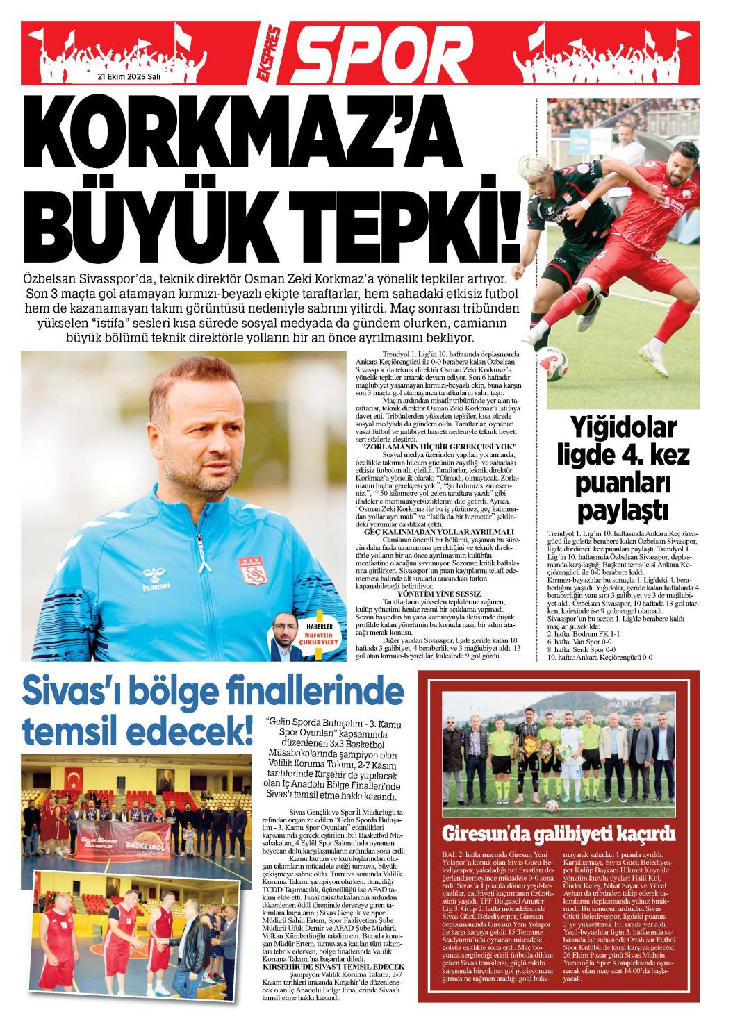 21 Ekim tarihli gazetemiz 2