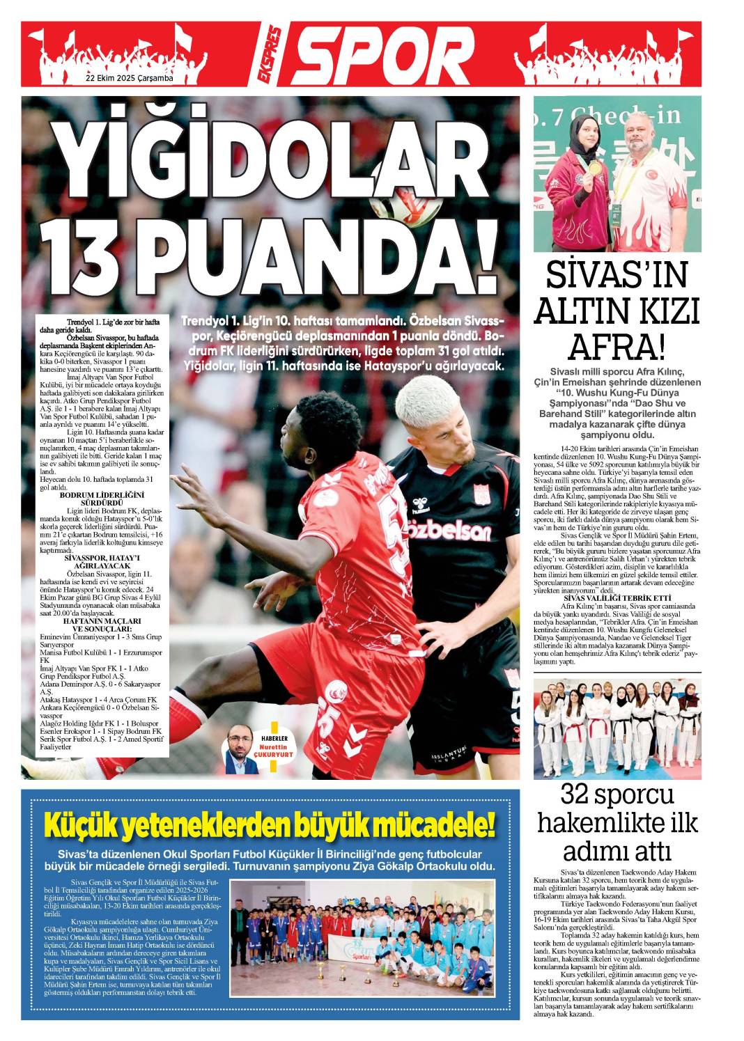 22 Ekim tarihli gazetemiz 2