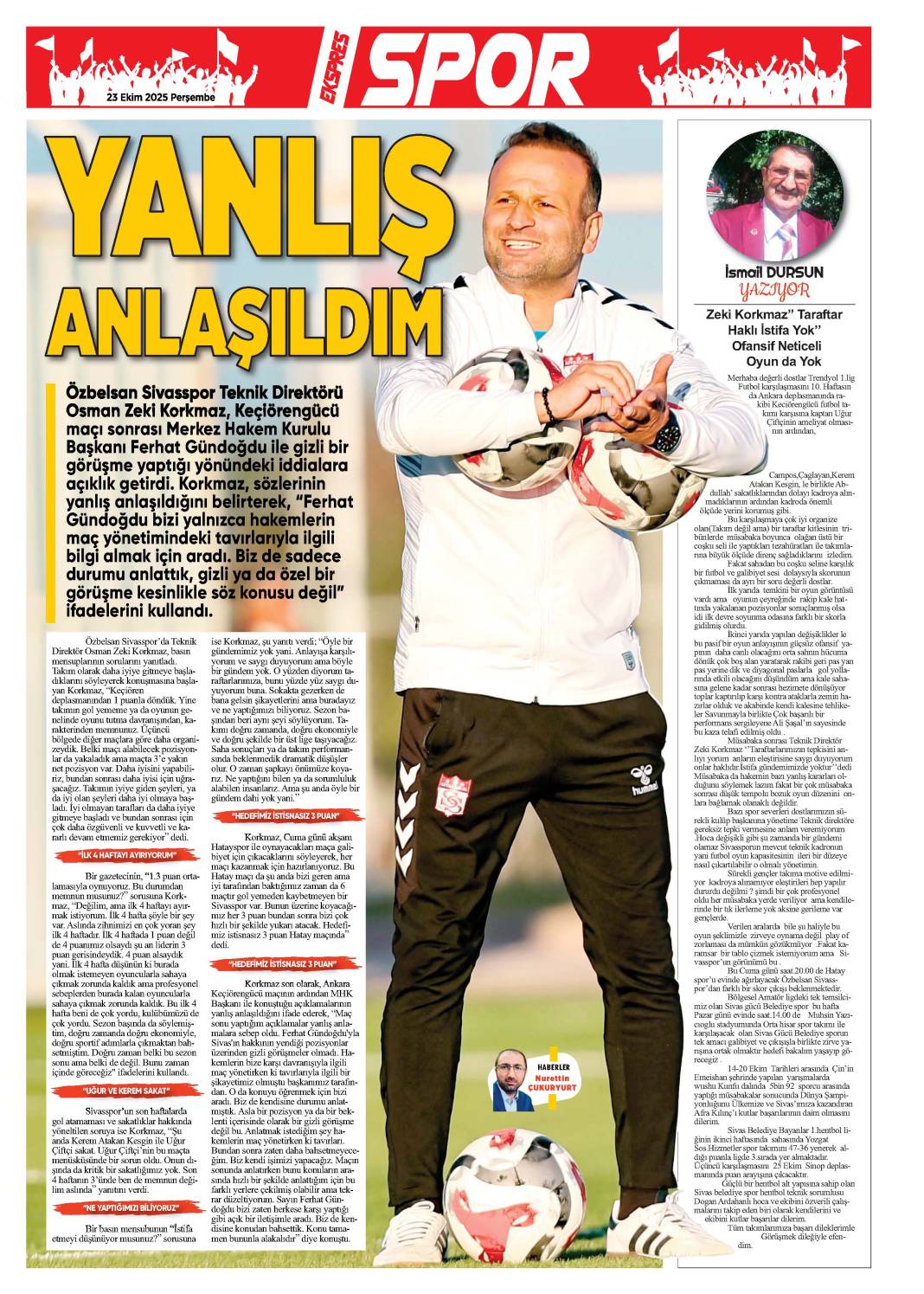 23 Ekim tarihli gazetemiz 2