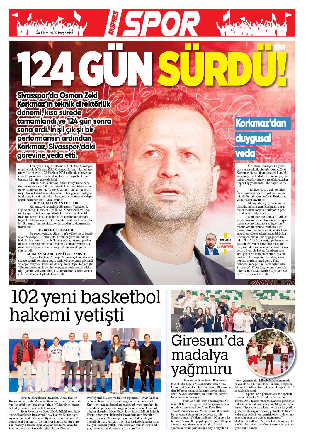 30 Ekim tarihli gazetemiz 2