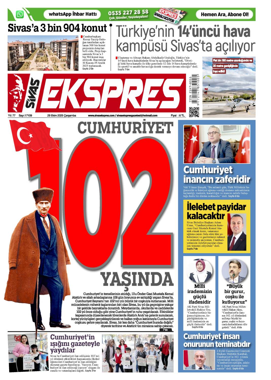 29 Ekim tarihli gazetemiz 2