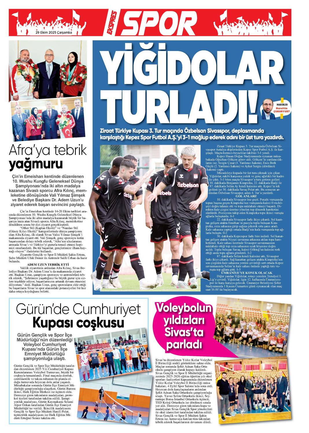 29 Ekim tarihli gazetemiz 1