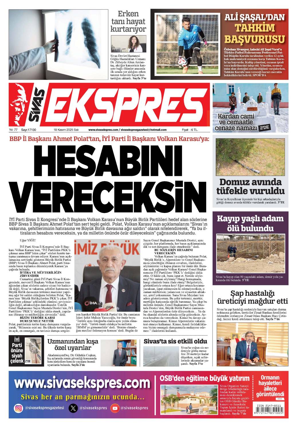 18 KASIM TARİHLİ GAZETEMİZ 1