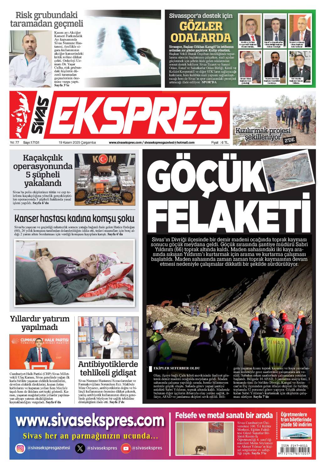 19 Kasım tarihli gazetemiz 2